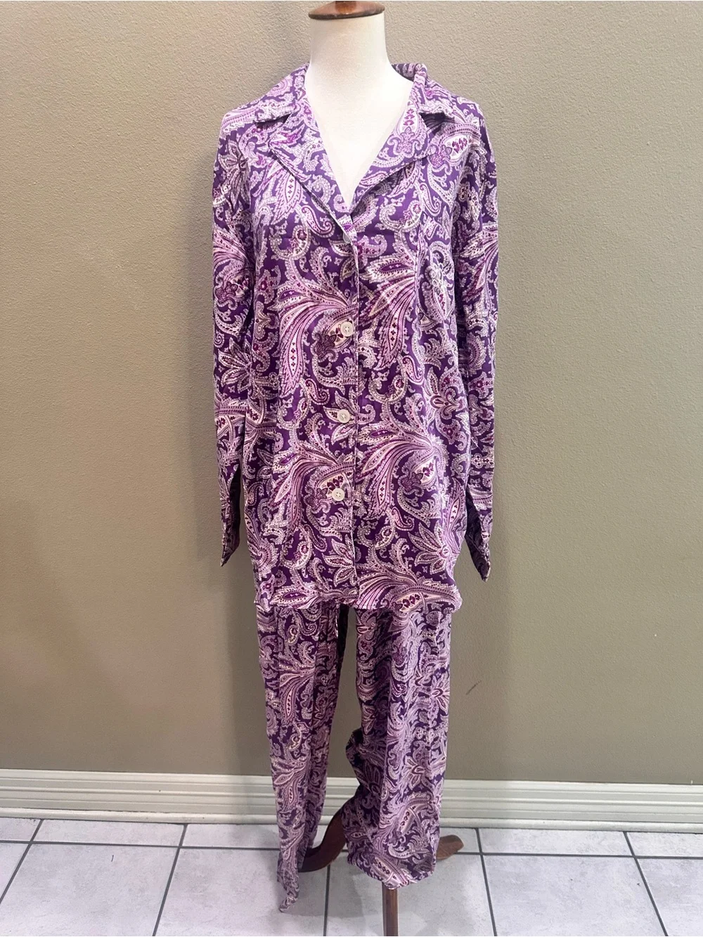 Lauren Ralph Lauren Purple Paisley Cotton Pajama Set Classic Button-Front XL